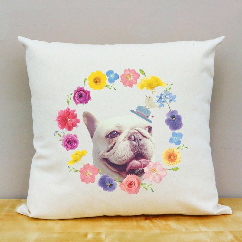 【定制化 礼物】宠物ｘ人物ｘ花圈抱枕 ─ 自己的抱枕自己印 - 枕头/抱枕 - 棉．麻 
