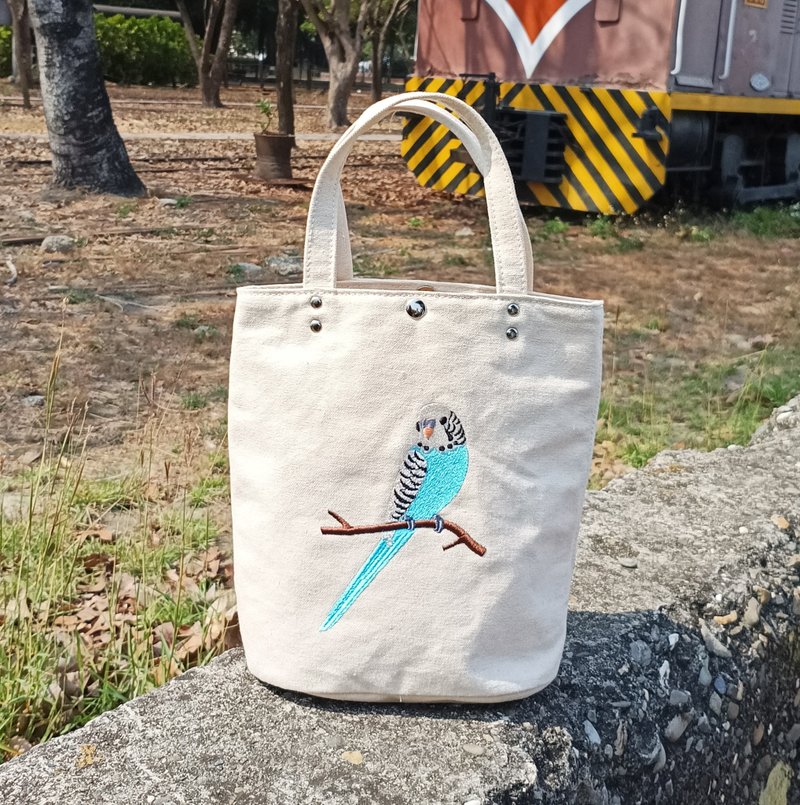 虎皮鹦鹉  刺绣 小提袋  胚布袋 手提袋 - 手提包/手提袋 - 棉．麻 