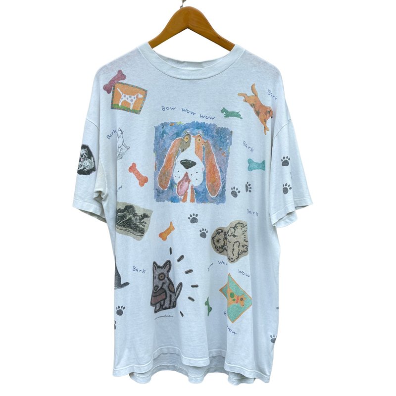 1997 Vintage Rel.e.vant Products 狗狗艺术 Bow Wow 全印 T恤 - 男装上衣/T 恤 - 棉．麻 白色