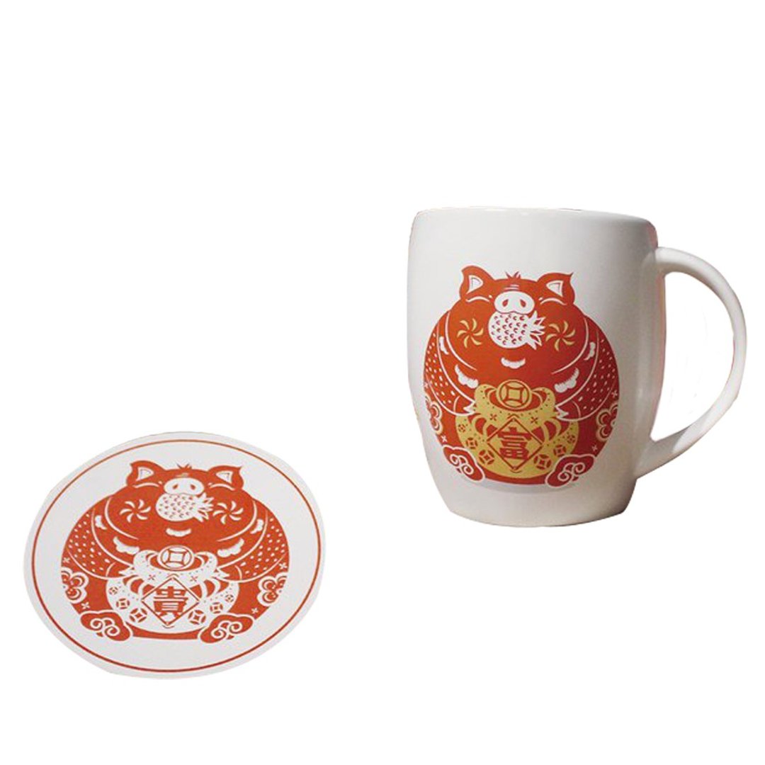 【猪年限定】 金猪富贵(杯+杯垫组) - 其他杯子 - 陶 白色
