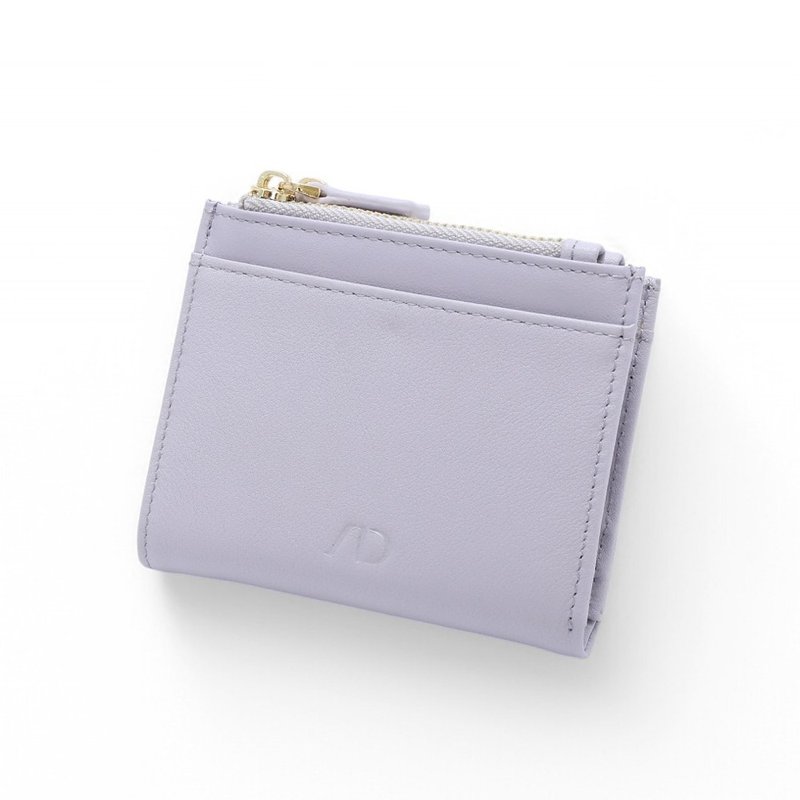 ANNA DOLLY 韩系真皮双拉链折叠短夹-淡紫 - 皮夹/钱包 - 真皮 紫色