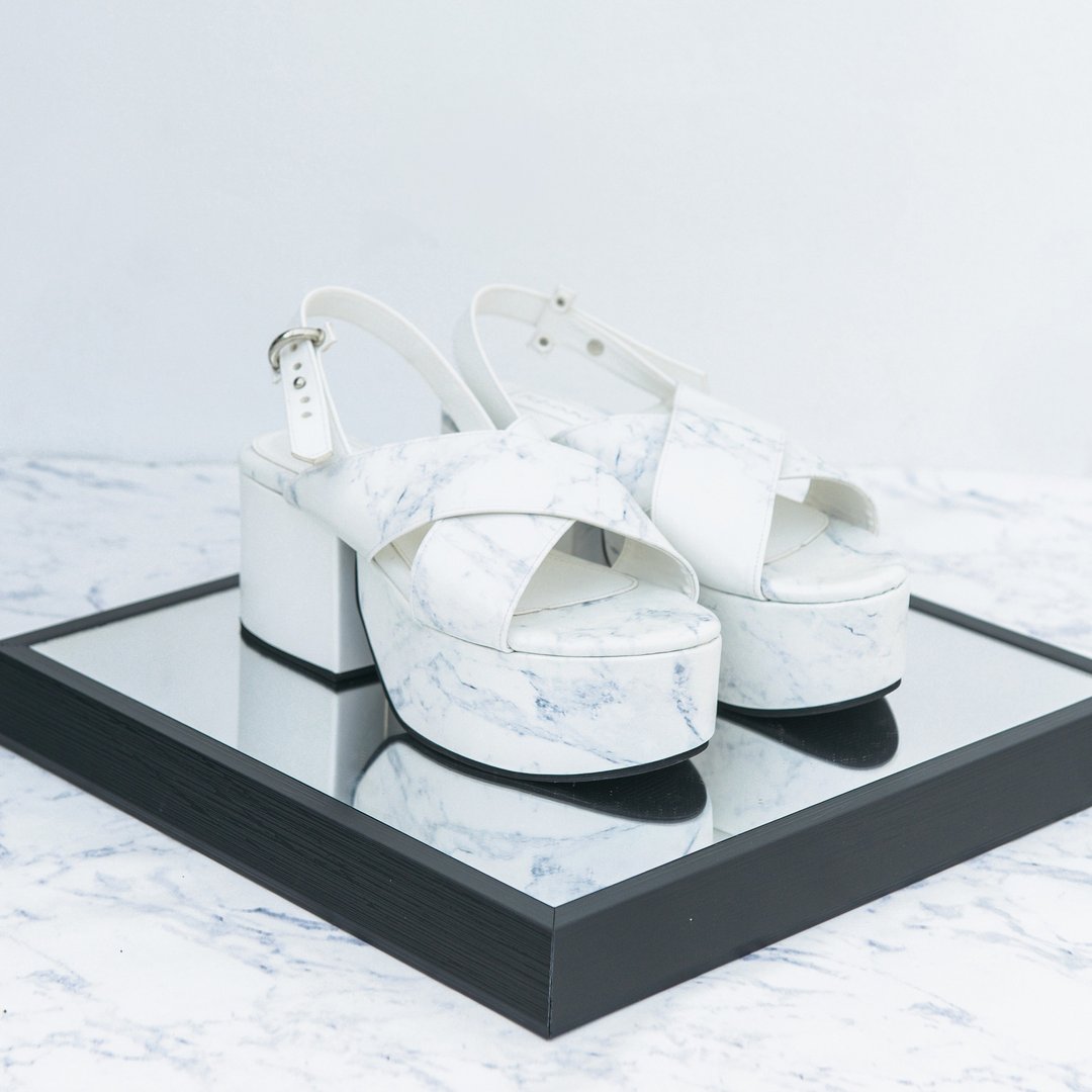 Marble platform - White marble - 女款休闲鞋 - 真皮 白色