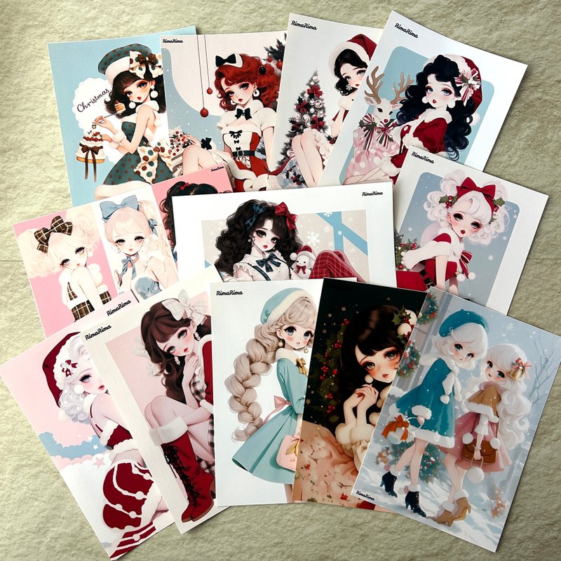 RimaRima 原创贴纸 圣诞复古女孩 贴纸组 Christmas Retro girl 〜りまりま - 贴纸 - 纸 