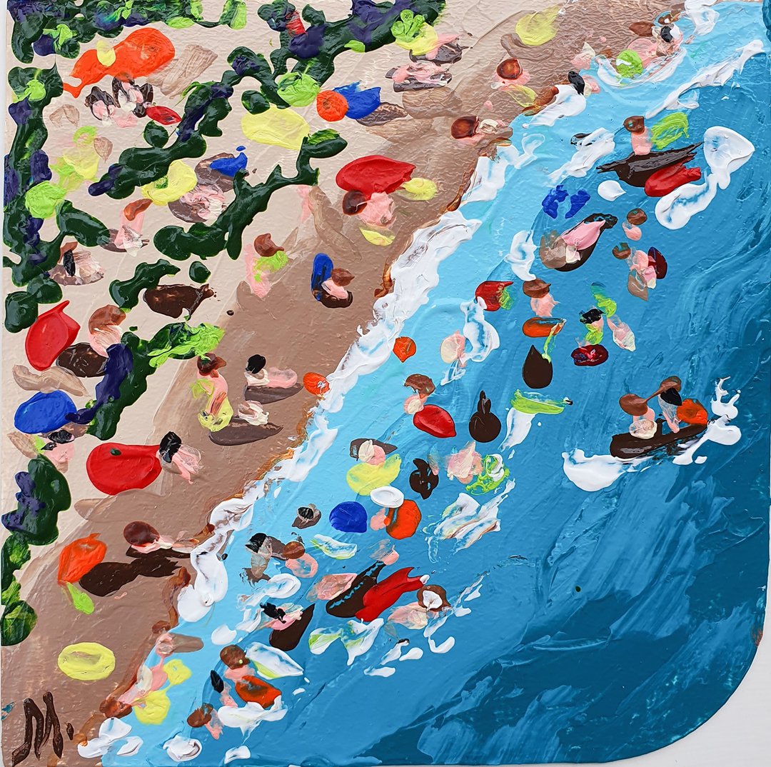 Beach Deck Chair Painting Holidays Recliner Original Wall Art Seascape Umbrella - 海报/装饰画/版画 - 其他材质 蓝色