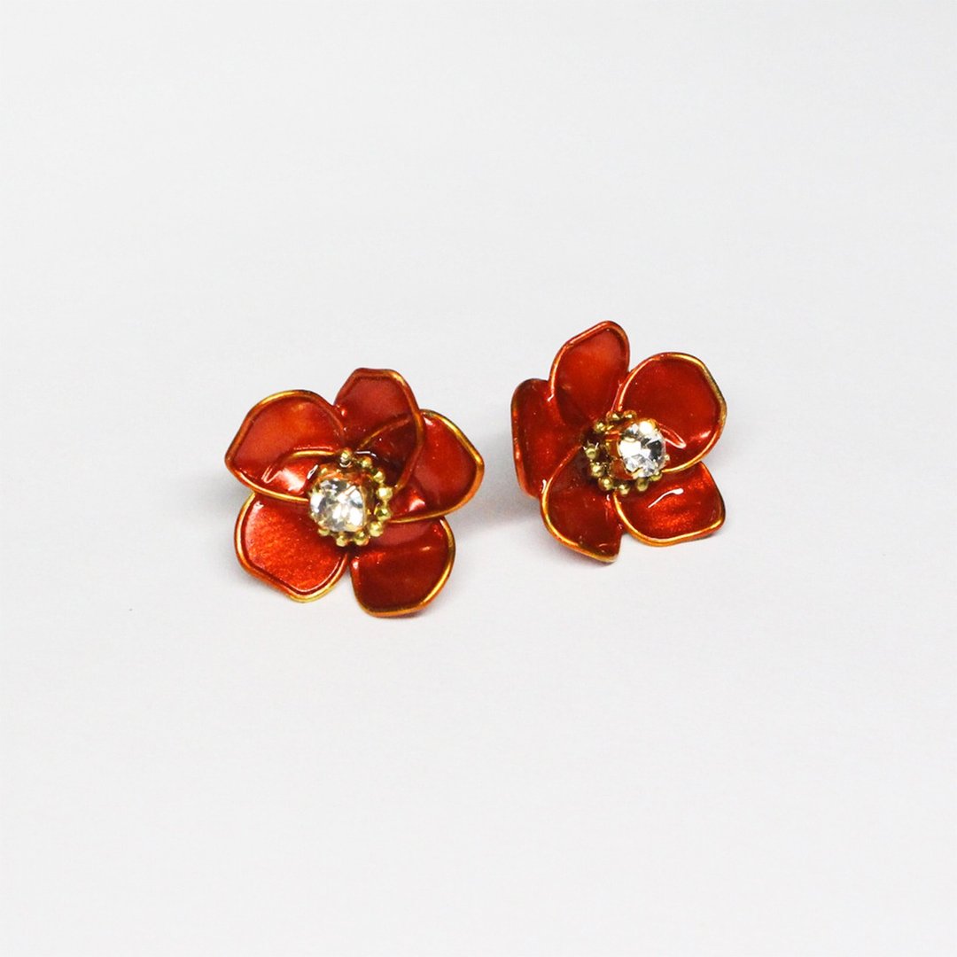 half's half-绽放(小朵朱红)-花/钻/耳针/耳夹/钢针/耳环/树脂 - 耳环/耳夹 - 其他材质 红色