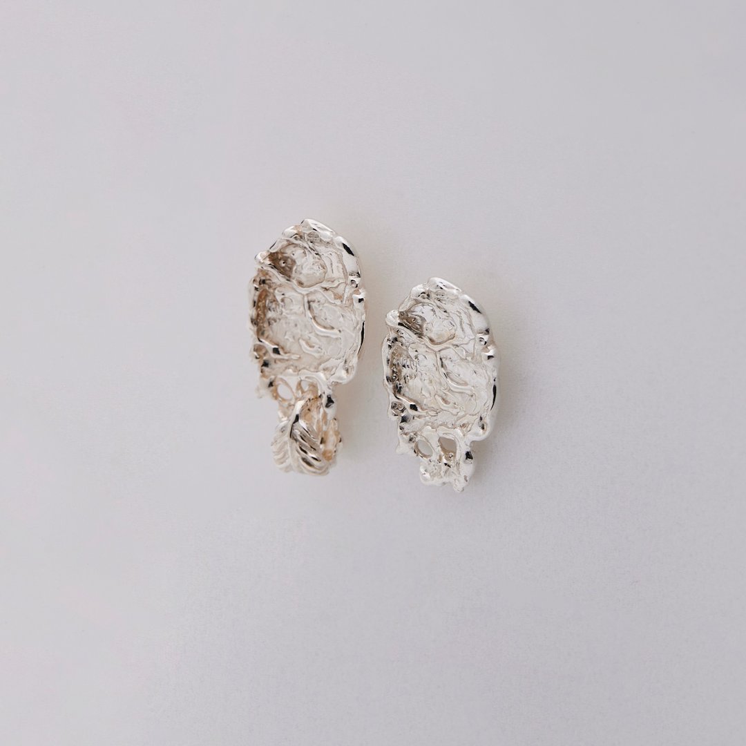 Le vent01_sea spray earrings with feathers - 耳环/耳夹 - 纯银 