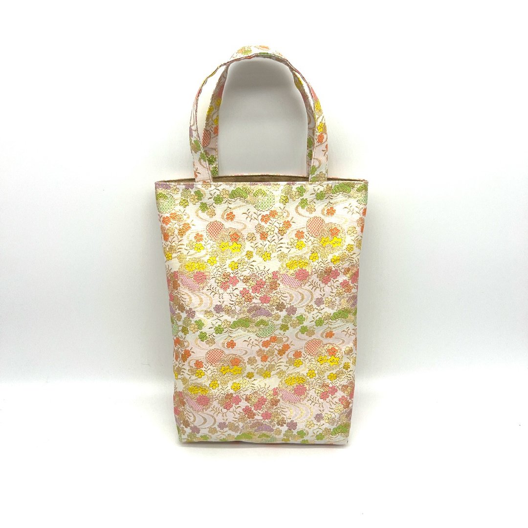 Japanese pattern handbag made from Nishijin-ori and brocade fabric - 手提包/手提袋 - 聚酯纤维 白色