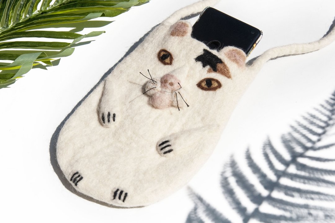 天然羊毛毡斜背包 侧背包动物羊毛毡iphone手机套 毛孩子-猫咪包 - 侧背包/斜挎包 - 羊毛 多色