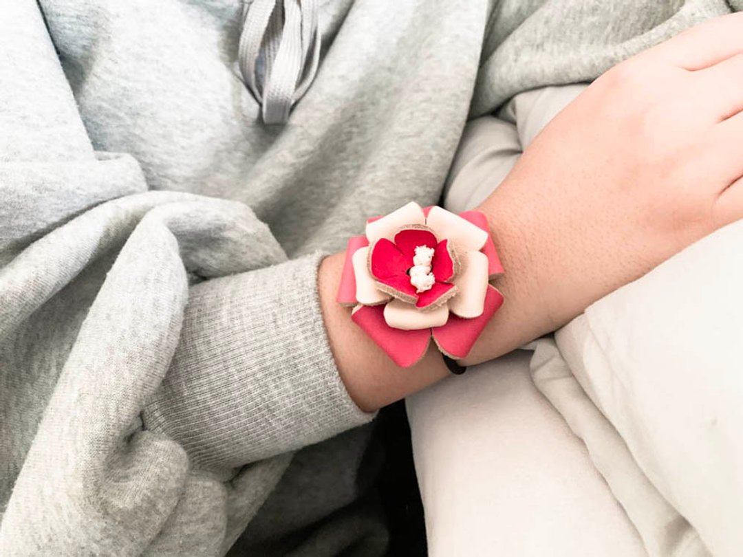 FLORAL Sweet pink floral cubic hair rubber that kids love FCH-PWR - 发饰 - 真皮 红色