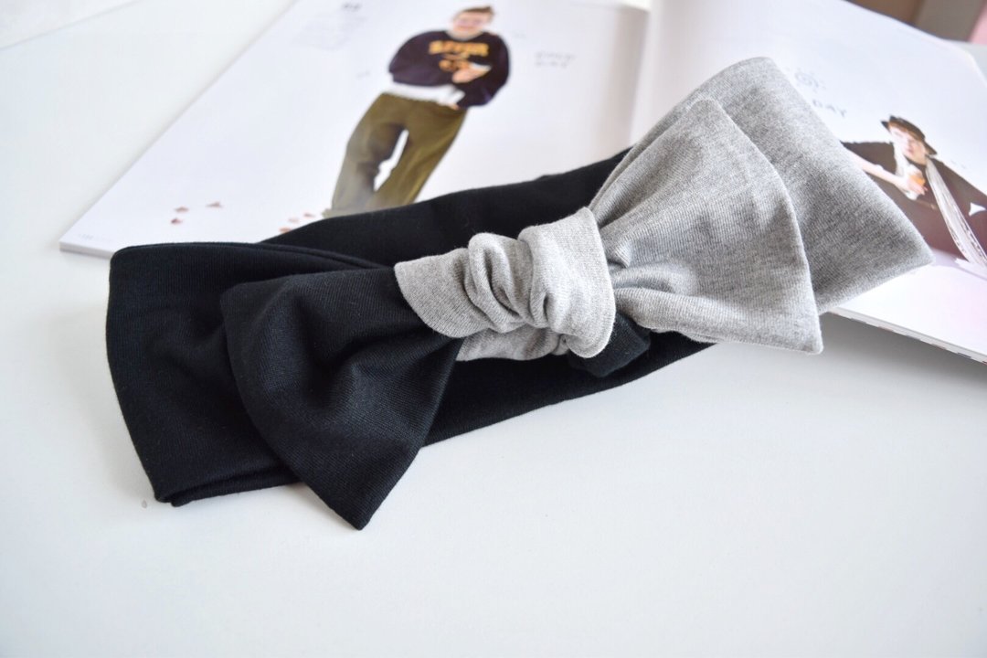 ribbon hair band  Tshirt Black × gray - 发带/发箍 - 棉．麻 灰色
