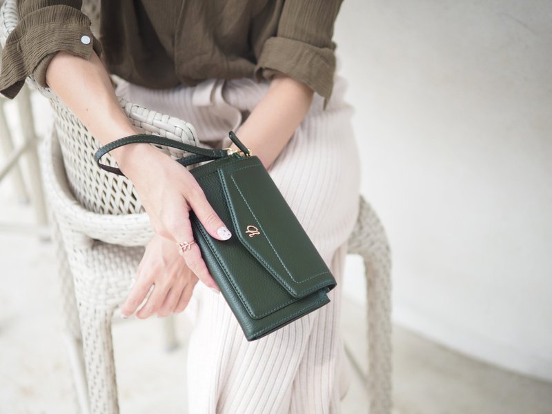 AVA (Green) : long wallet, green wallet , cow leather wallet - 皮夹/钱包 - 真皮 绿色