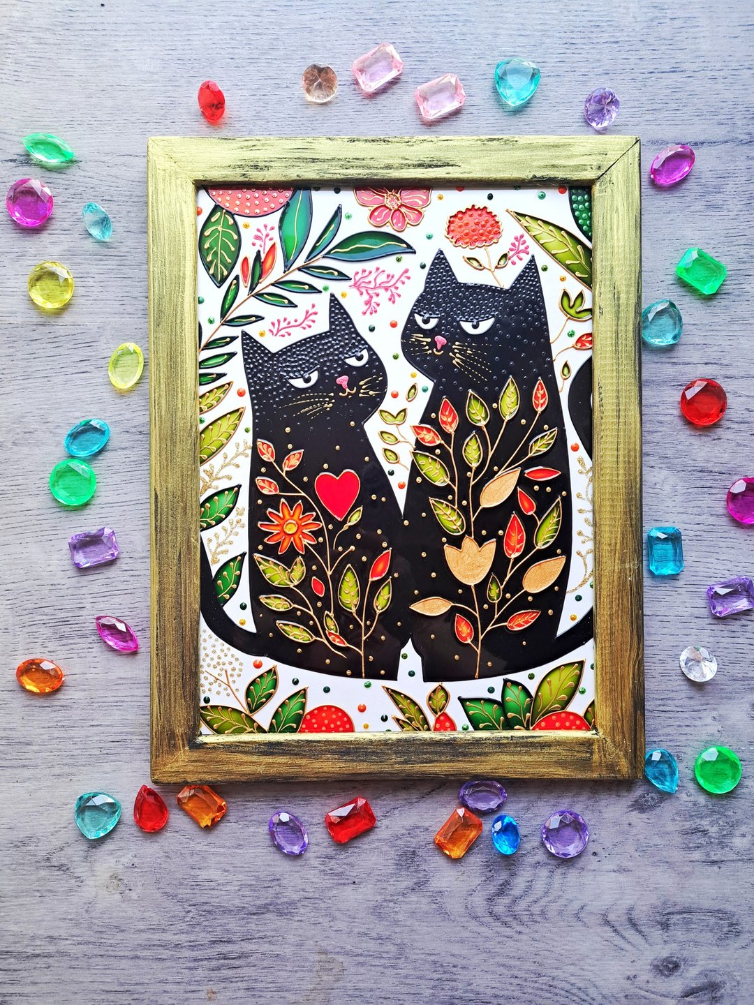 彩色玻璃画对猫结婚礼物独特的现代墙艺术装饰 - 墙贴/壁贴 - 玻璃 多色