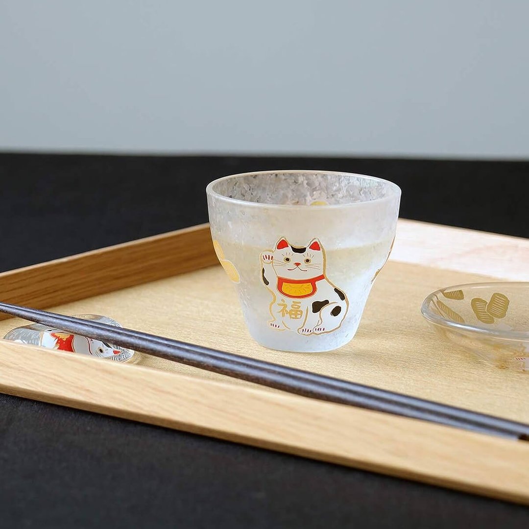 90cc【日本ADERIA】人气吉祥物 招财猫 招福杯 - 酒杯/酒器 - 玻璃 金色