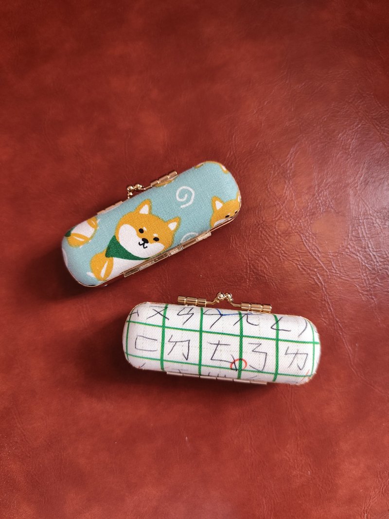 口金印章盒/蓝绿柴犬/作业簿 - 收纳用品 - 棉．麻 绿色