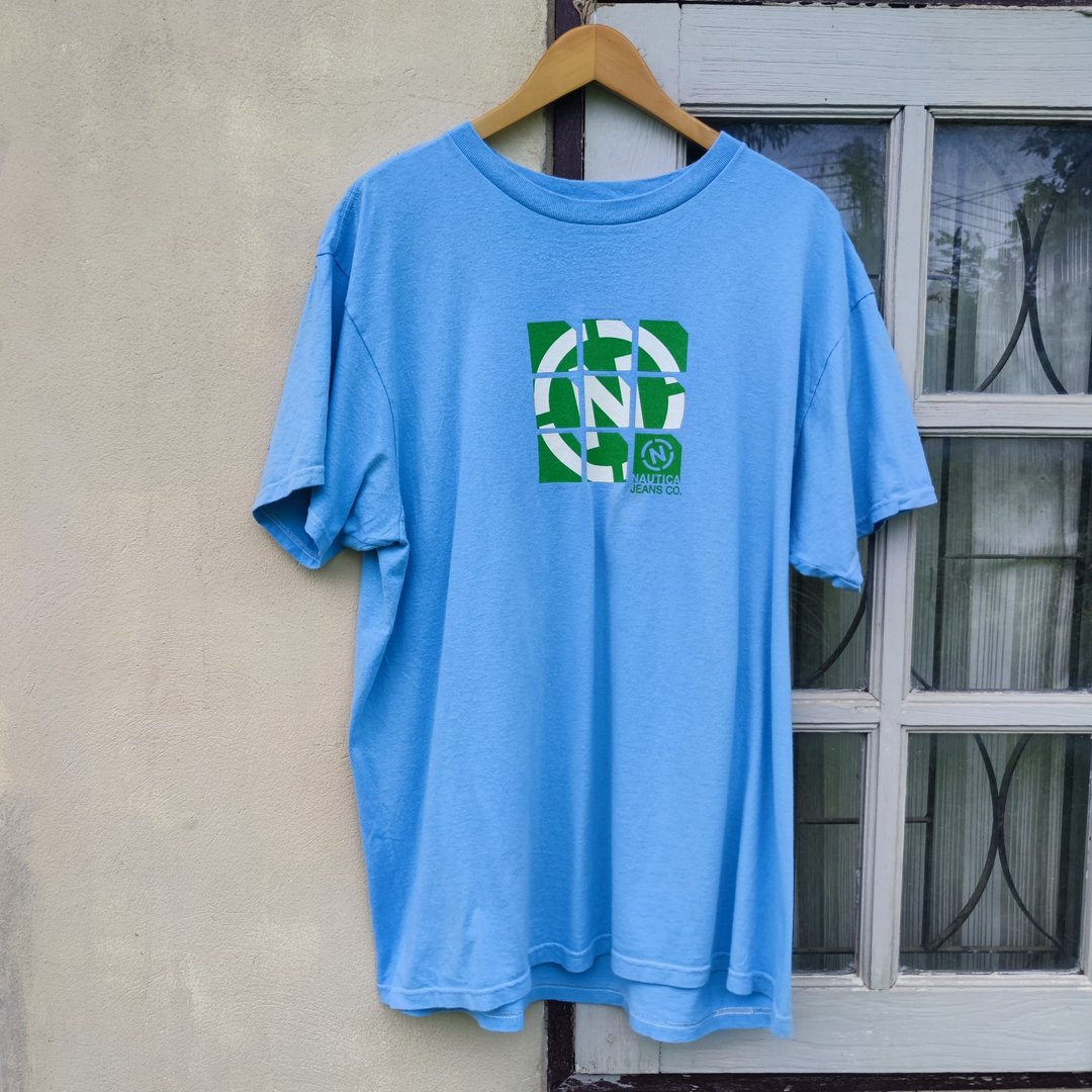 复古 90 年代 Nautica Jeans Company 字母 Logo T 恤 - 男装上衣/T 恤 - 棉．麻 白色