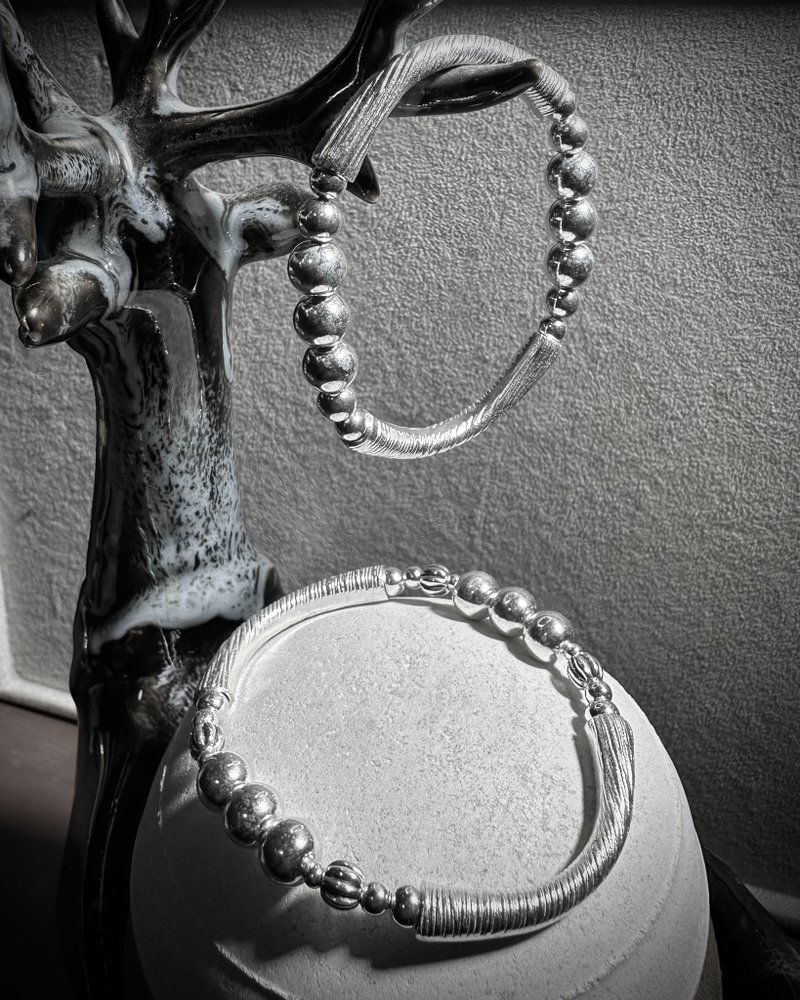 层次感 线性纹路银管 银制手环 - 手链/手环 - 纯银 