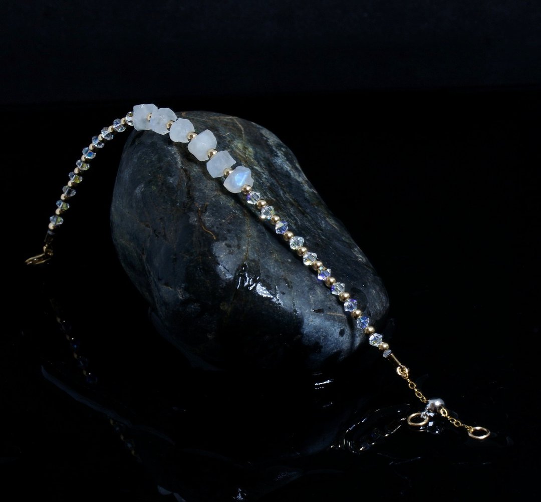 曰本 Cenfill 钢丝 蓝月亮石原矿 14K包金 GF Swarovski 水晶手链 - 手链/手环 - 宝石 