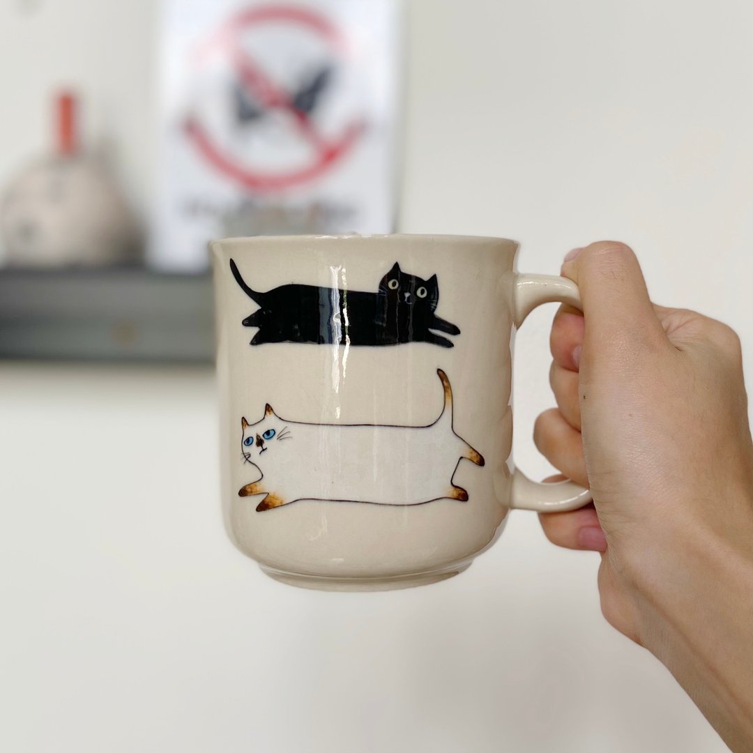 VILAN Ceramics mug | Cat | Hand-painted |  Siamese cat x Black cat NM19 - 咖啡杯/马克杯 - 陶 