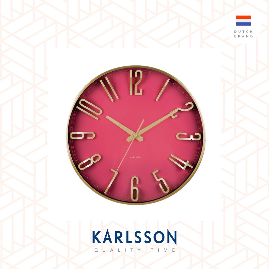 荷兰Karlsson, Wall clock 35.5cm Elevated Glam dark pink - 时钟/闹钟 - 其他金属 红色