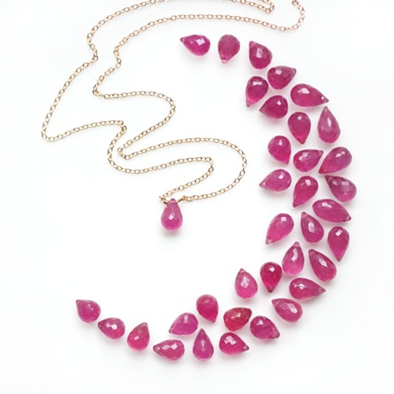 Pink sapphire briolette drop cut necklace Graziella - 项链 - 宝石 粉红色