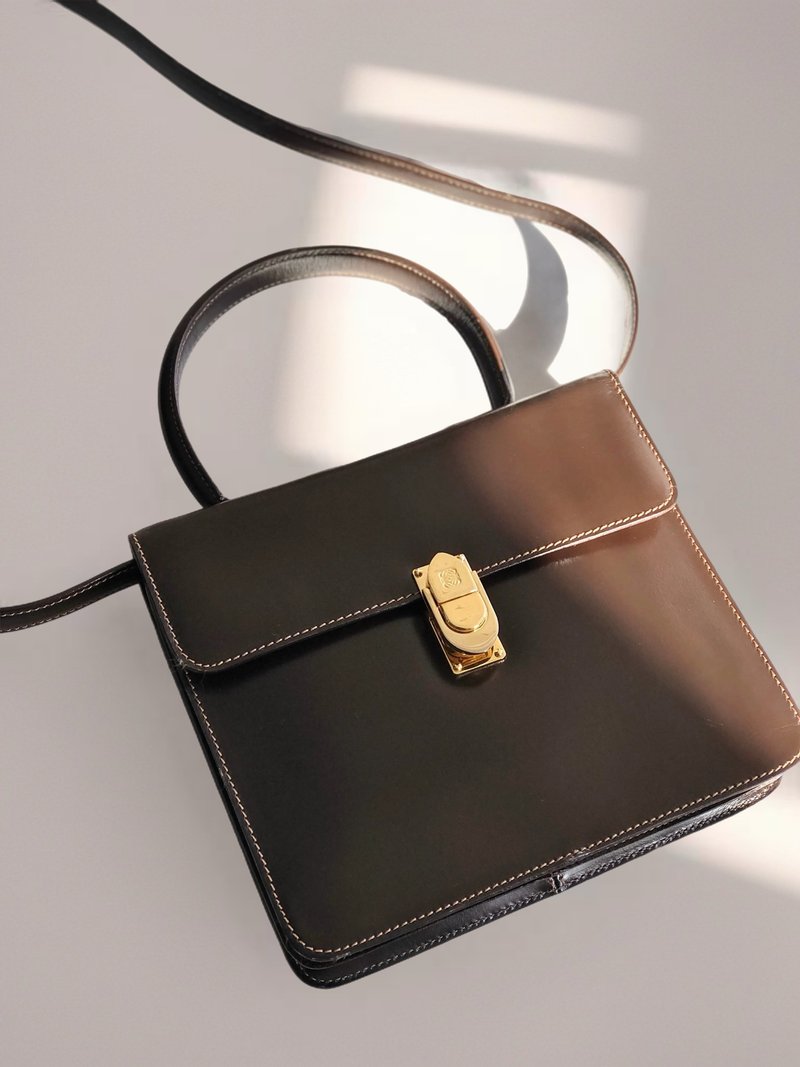 Loewe 中古黑金色迷你凯莉包 单肩包 皮革包 斜背包 复古二手包 - 侧背包/斜挎包 - 真皮 黑色