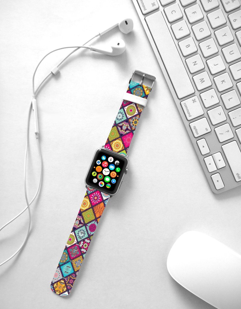 曼陀罗案图 Apple Watch 真皮手表带 38 40 42 44 mm -020 - 表带 - 真皮 红色
