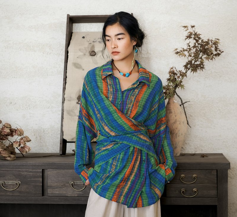 【虹霓晕染】新中式复古藏风 解构肌理衬衫 - 女装衬衫 - 其他材质 多色