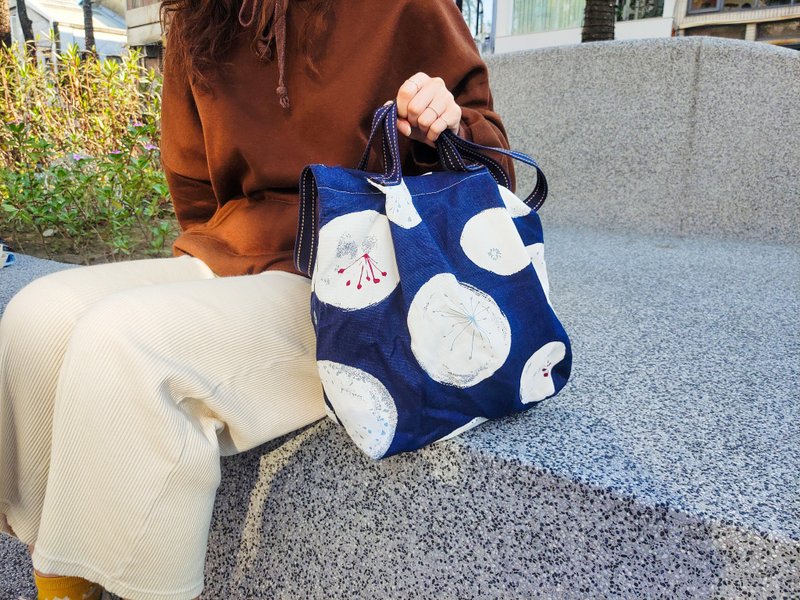 棉花田-文清风超大托特包-日本布系列 - 侧背包/斜挎包 - 棉．麻 蓝色