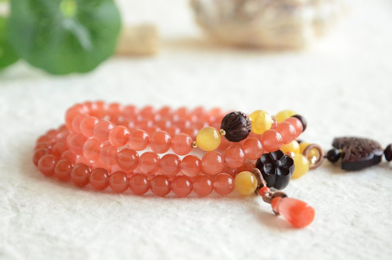 【空灵】天然南红樱桃红108颗念珠佛珠手持手串定心好运项链 - 项链 - 宝石 