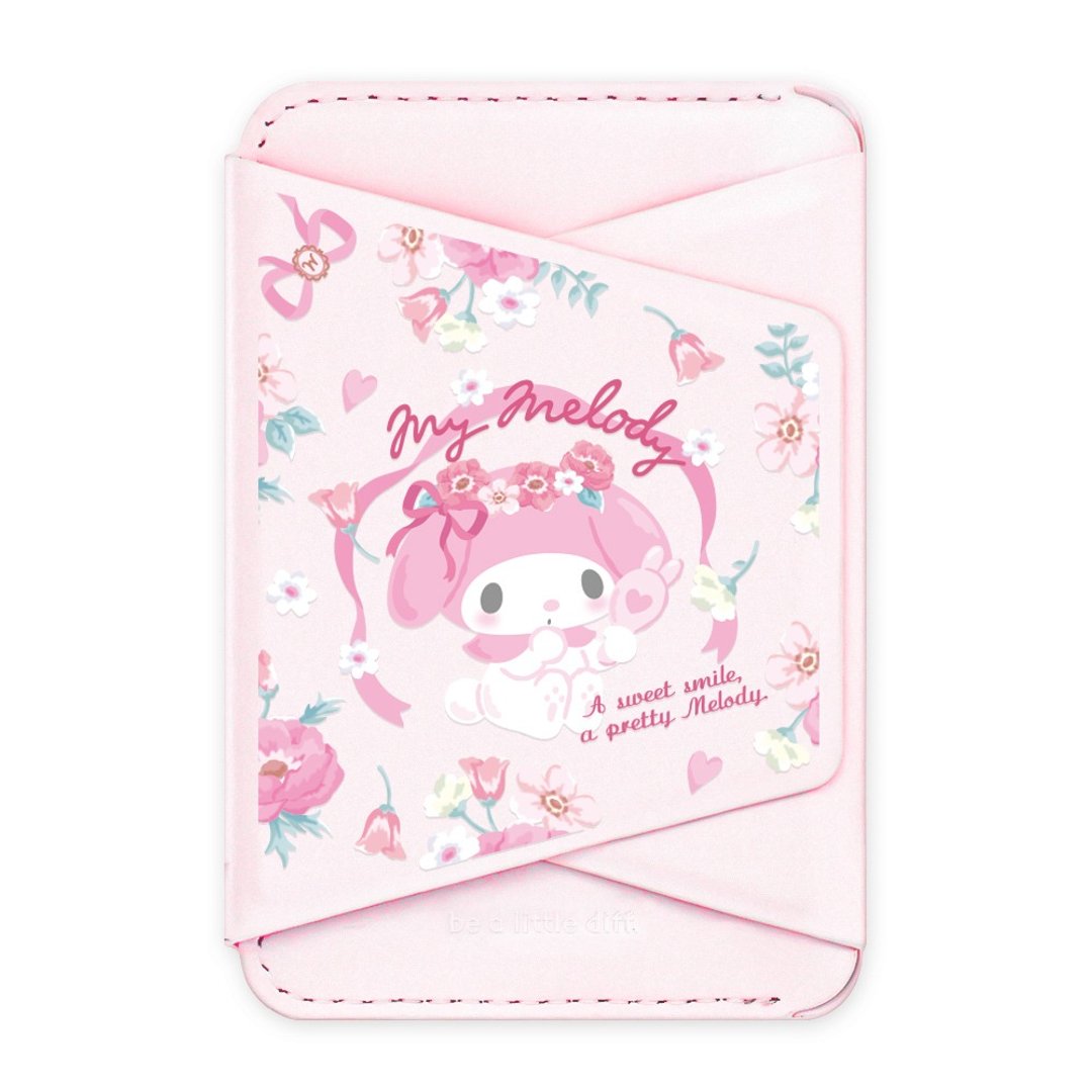 MyMelody 美乐蒂－花园粉色款 支架磁吸卡包 小牛皮感 手机支架 - 手机座/防尘塞 - 人造皮革 粉红色
