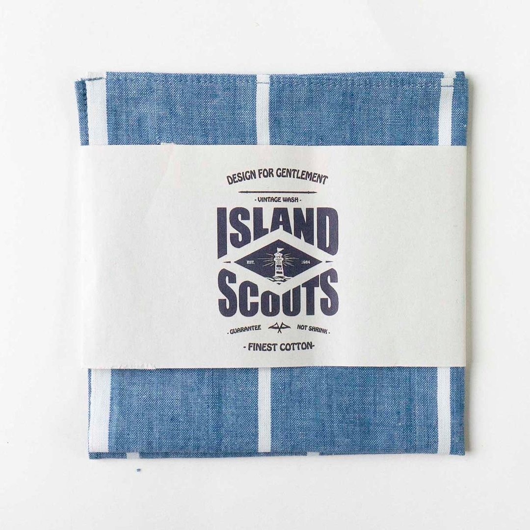 ISLAND SCOUTS 男复古条子领口巾／手帕 ，日本进口老机织全棉面料 - 其他 - 棉 蓝色