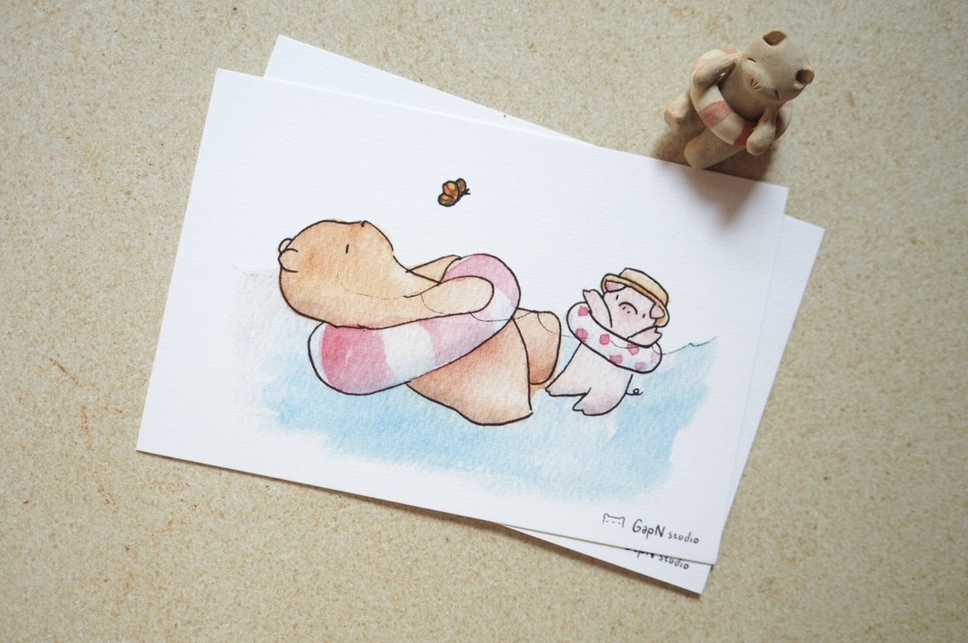Bear's Pig year postcard To The Sea - 卡片/明信片 - 纸 蓝色