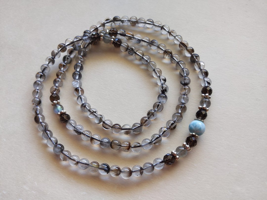ORLI Jewelry 天然黑银钛108颗念珠 黑银钛晶108颗佛珠 拉利玛 - 手链/手环 - 宝石 灰色