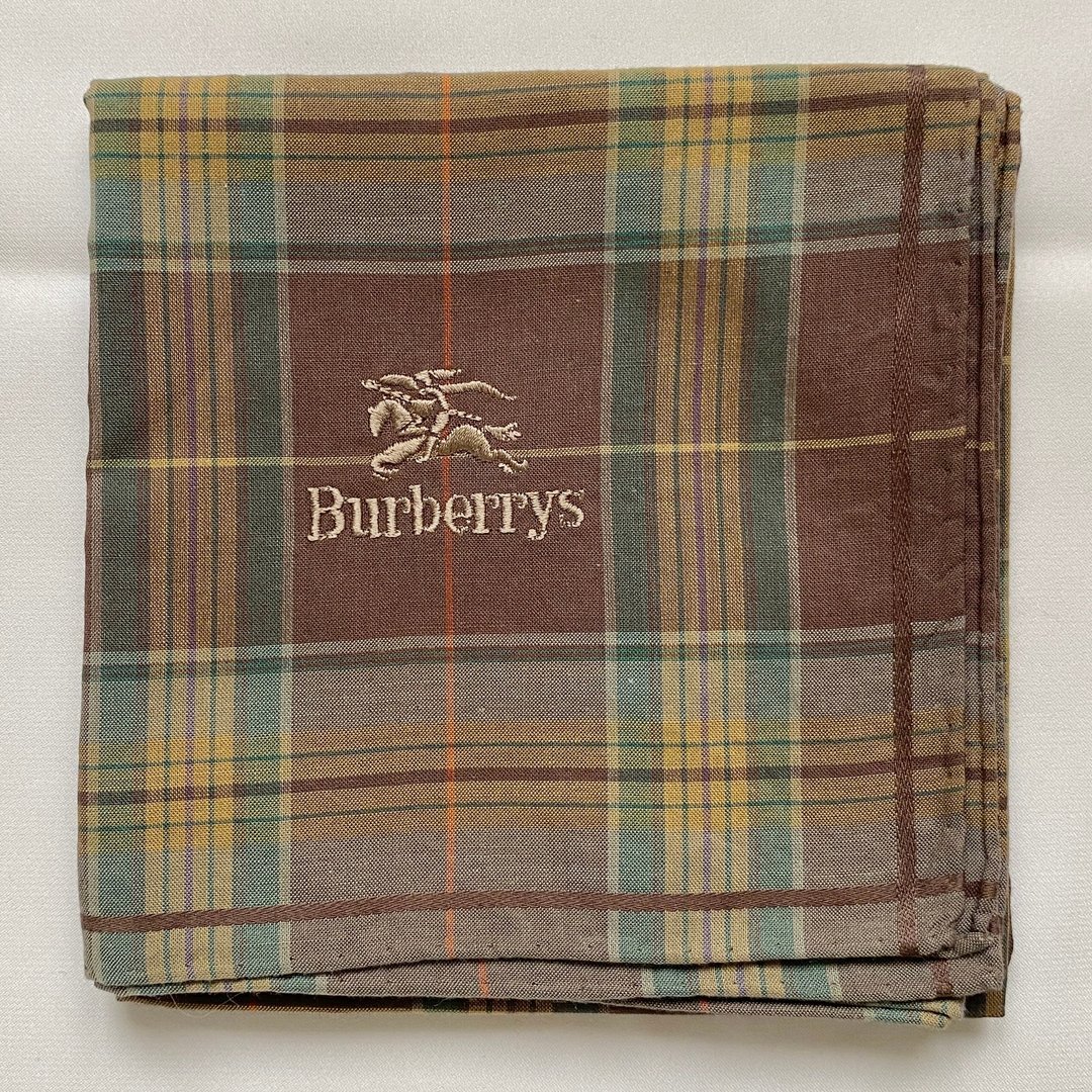复古 BURBERRY 绿棕格纹 Nova Check 棉质手帕 方巾 丝巾 - 手帕/方巾 - 棉 咖啡色