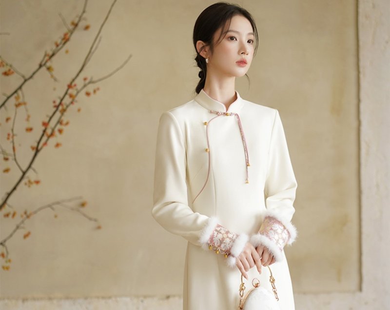 素雅 新中式中国风 秋冬气质百搭洋装 - 洋装/连衣裙 - 其他材质 白色