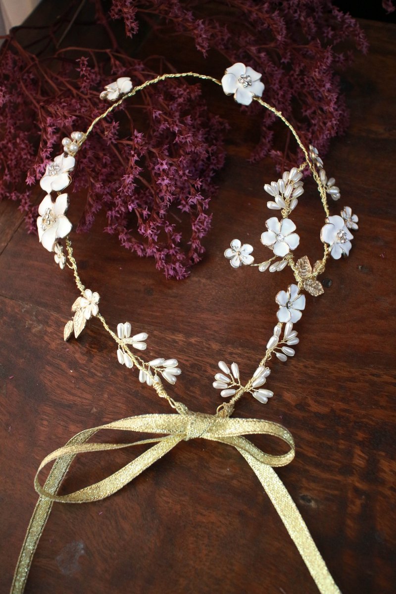 栗安手作新娘饰品  早春新设计，森林系花环 ＨＭ-1701005 - 发饰 - 其他金属 白色