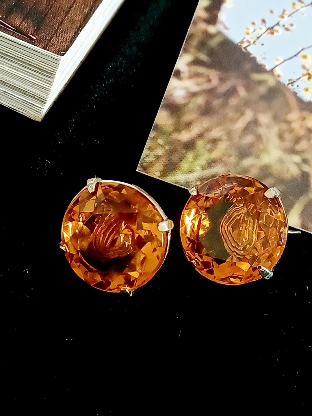 vintage jewelry  Castlemark  华丽大型切面仿黄水晶 夹式耳环 - 耳环/耳夹 - 其他金属 