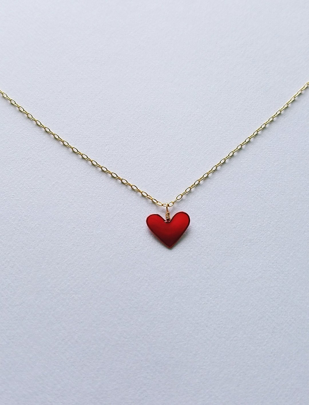 mini heart pendant&necklace red - 项链 - 树脂 红色