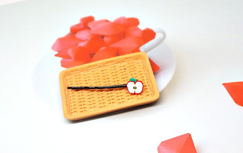 <仿真黏土发饰> => 切片苹果－一字夹系列－ #俏皮  #可爱 - 发饰 - 粘土 红色