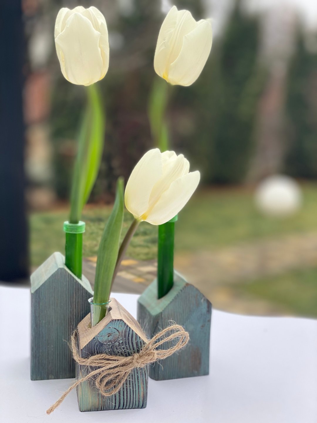 Mini Wooden House Vase Minimalist Decor, Glass Flower Vase, Paint Yourself Decor - 插画/绘画/写字 - 木头 咖啡色