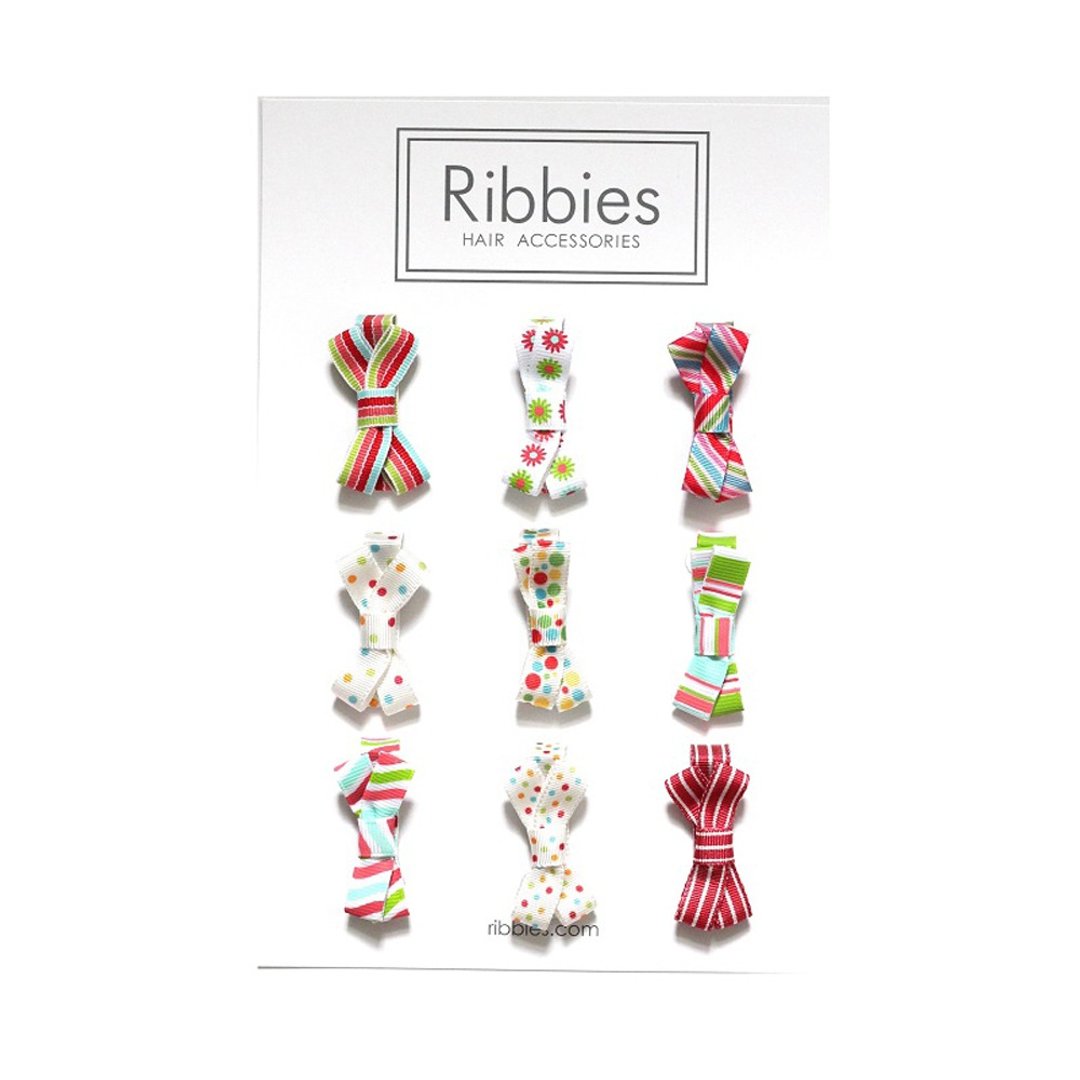 英国Ribbies 糖果蝴蝶结9入组-红配绿  蝴蝶结发夹 - 婴儿饰品 - 聚酯纤维 