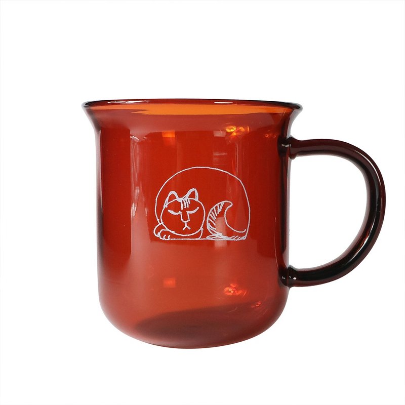 Lisa Larson X 好玻 | 把手水杯琥珀 sleep cat - 玻璃杯 - 玻璃 多色