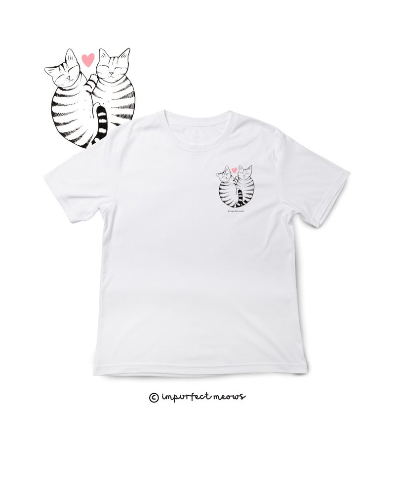 不完美猫咪 Impurfect Meows | 抱抱猫T-Shirt - 白 - 女装衬衫 - 棉．麻 白色