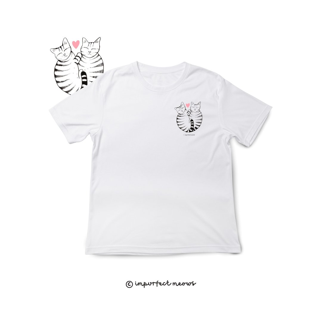 不完美猫咪 Impurfect Meows | 抱抱猫T-Shirt - 女装 T 恤 - 棉 白色