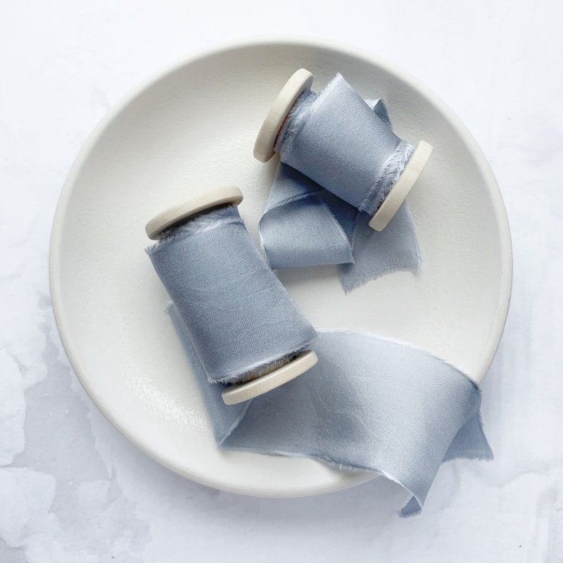 Shadow Blue Silk Ribbon / Hand Dyed Silk ribbon on Wood Spool - 包装材料 - 丝．绢 蓝色