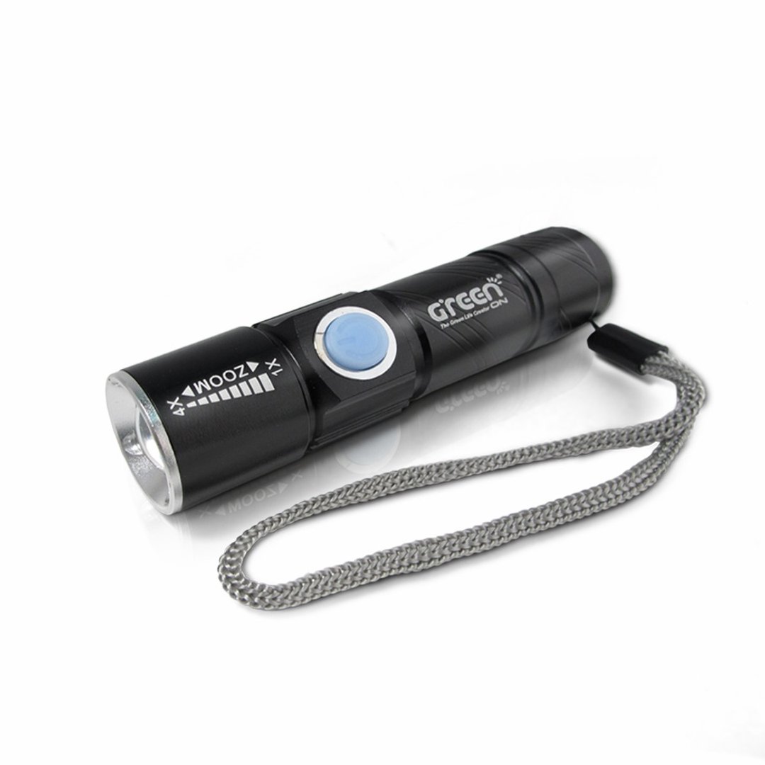 【GREENON】强光USB充电手电筒(GSL-100) 夜间行走防身 多入优惠 - 露营用品 - 铝合金 黑色