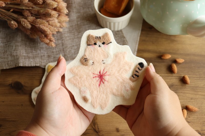 羊毛毡手作课 - 粉樱花与猫 杯垫 - 编织/羊毛毡/布艺 - 羊毛 