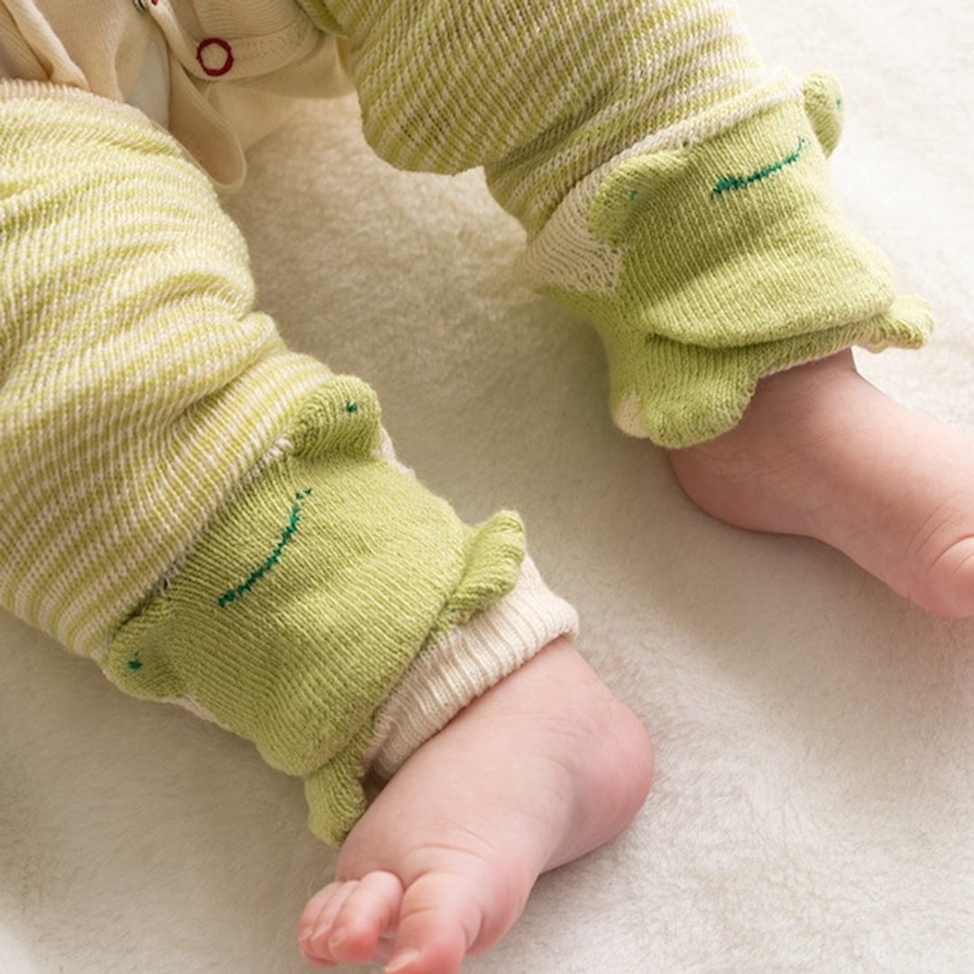 Y-1374 100% Organic Cotton Frog Leg Warmers Suitable for Ages 0-4 Popkins Baby Made in Japan - 婴儿袜子 - 棉 绿色