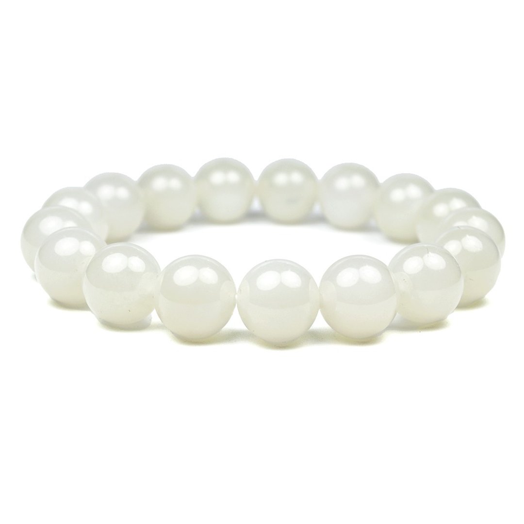 【正佳珠宝】和田白玉 乳白色和阗白玉手串 11.8-12.2mm - 手链/手环 - 半宝石 白色