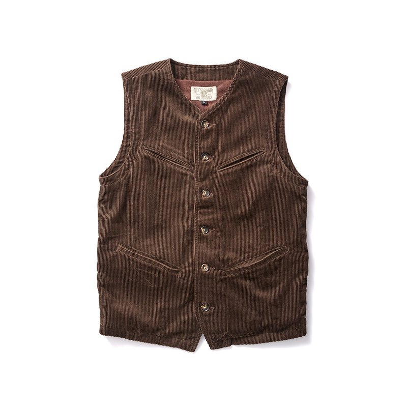French Corduroy Hunting Vest - 咖啡色 Brown - 男装背心 - 棉．麻 
